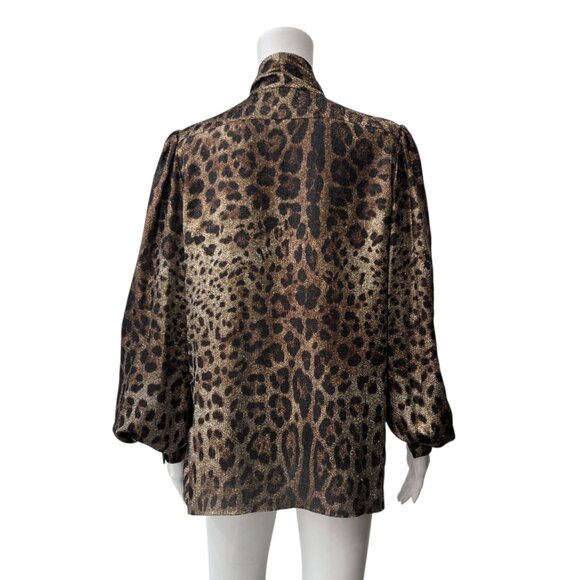 $1295 NWT Dolce&Gabbana Brown Leopard Pussy Bow Metallic Blouse Top IT 42/6 - Picture 5 of 8